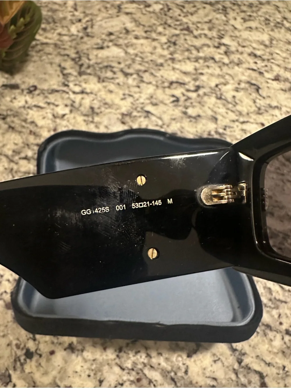 Gucci Glossy Black Rectangular Sunglasses
